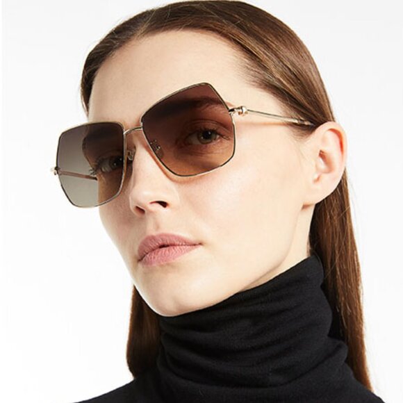 MaxMara MM0035-H 30F Geometric Sunglasses - Gold/Brown - Picture 2 of 11